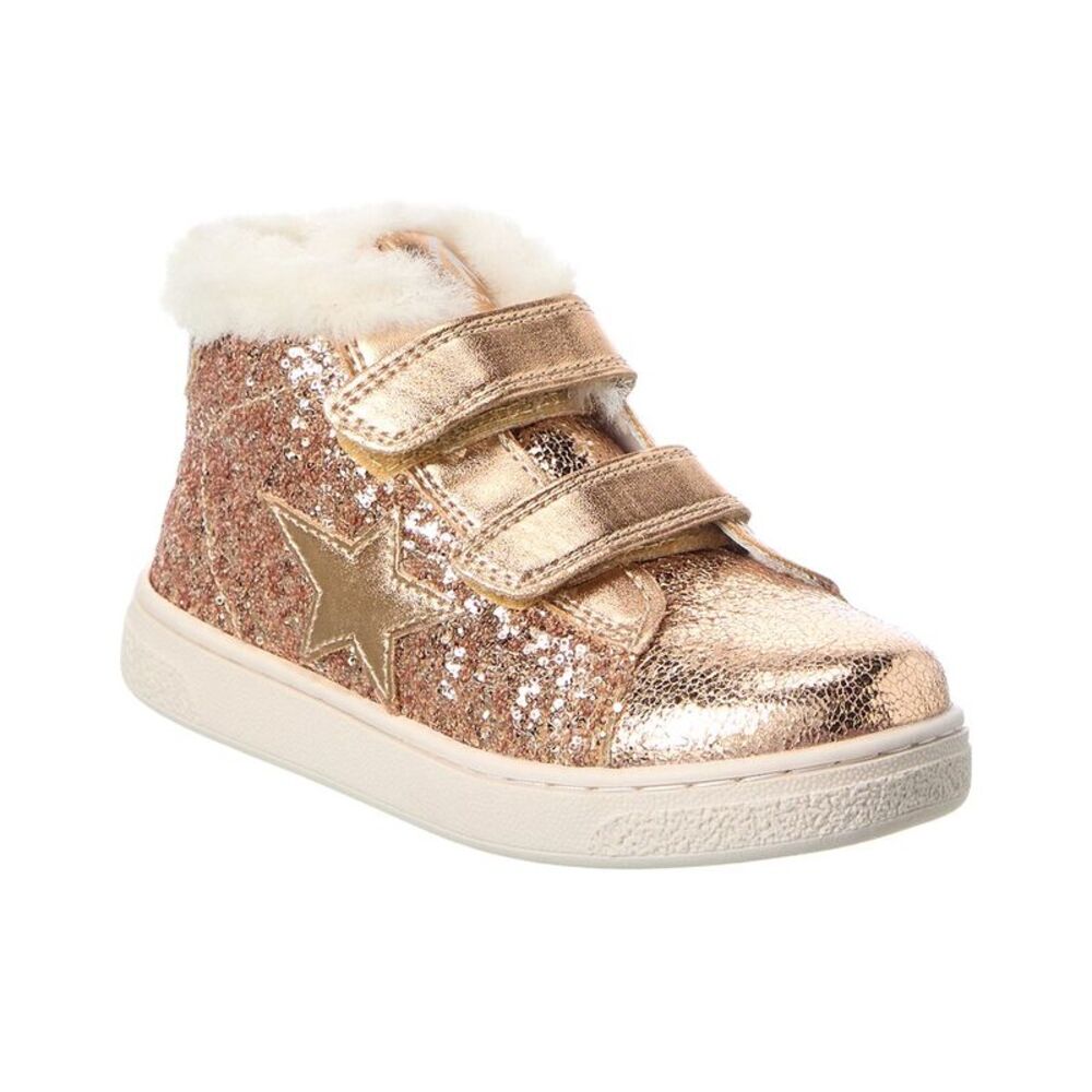 Naturino Pinn High Glitter & Leather Sneaker, Gold